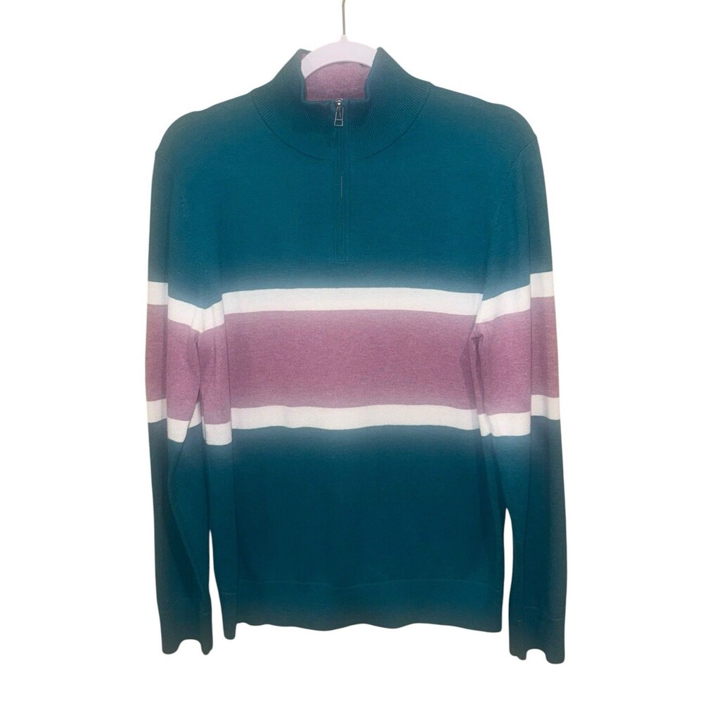 BONOBOS Soft Air Golf 1/4 Zip Sweater Knit Green Pink Preppy Size Small S EUC